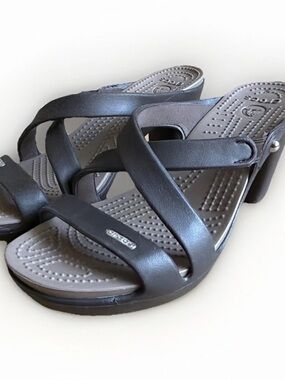 CROCS Charcoal Gray Strappy Heel Sandals